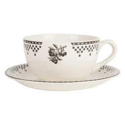 Tasse et sous tasse en faïence anthracite 50cl - Damier