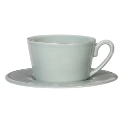 Tasse et sous-tasse en faïence vert d'eau - constance