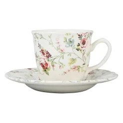 Tasse et sous-tasse en faïence multicolore - p'tites fleurs