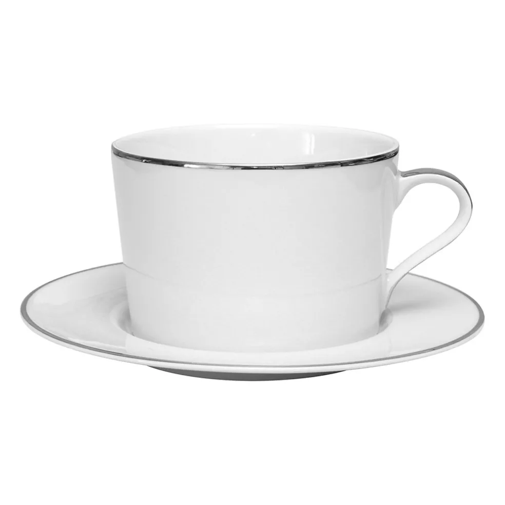 Tasse et sous-tasse en porcelaine blanc et platine - ginger