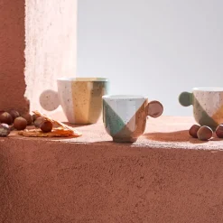 Tasses à café x4 en grès sauge et nude moucheté 14cl - Aurore