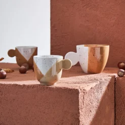 Tasses à café x4 en grès sauge et nude moucheté 14cl - Aurore