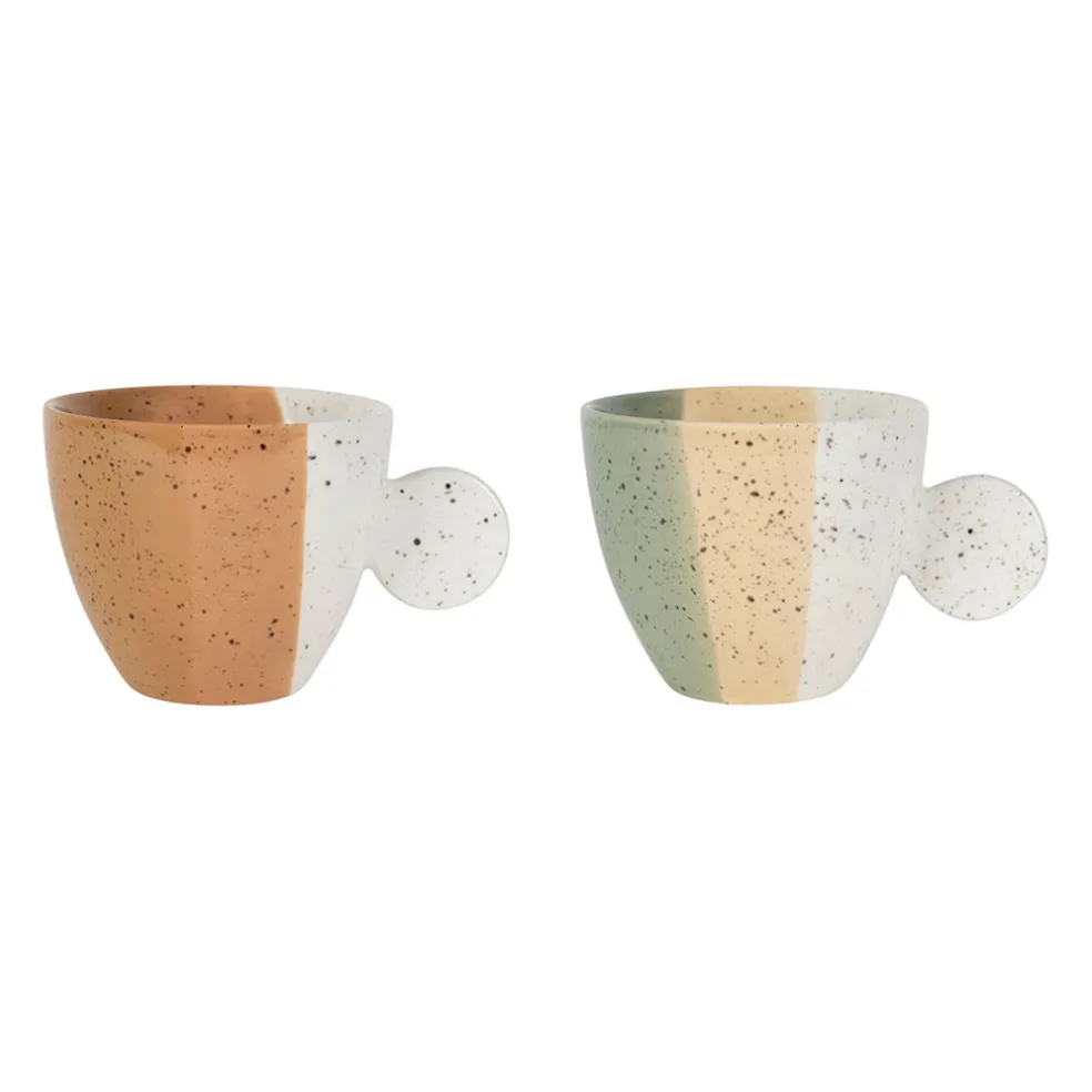 Tasses à thé x2 en grès sauge et nude moucheté 30cl - Aurore