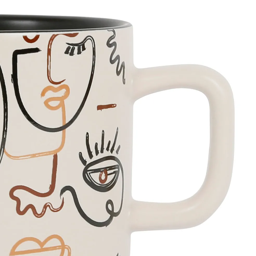 Tasses à thé x2 visage beige et brun 37.5cl en grès - terre brulée