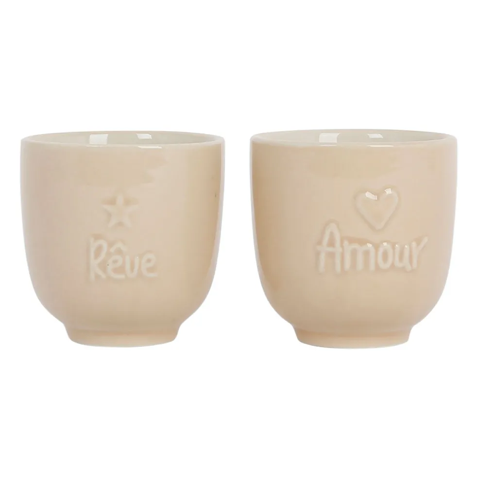 Tasses x2 beige 15cl en grès - famille
