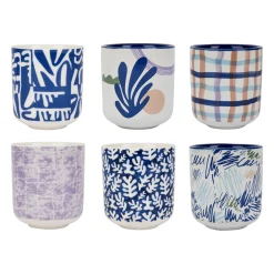 Tasses x6 bleu et parme 10cl en porcelaine - funny