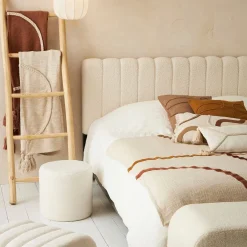 Tete lit en bouclette blanche et fer noir 160x100cm - Organic