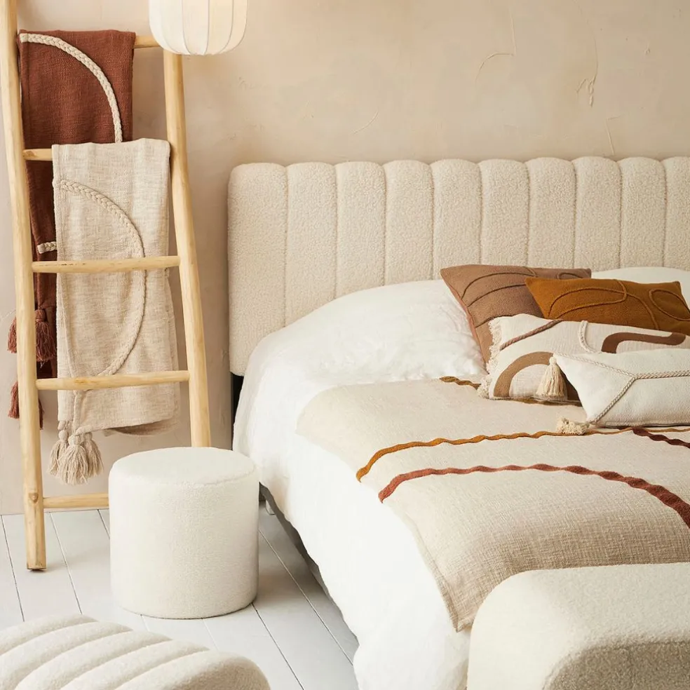 Tete lit en bouclette blanche et fer noir 160x100cm - Organic