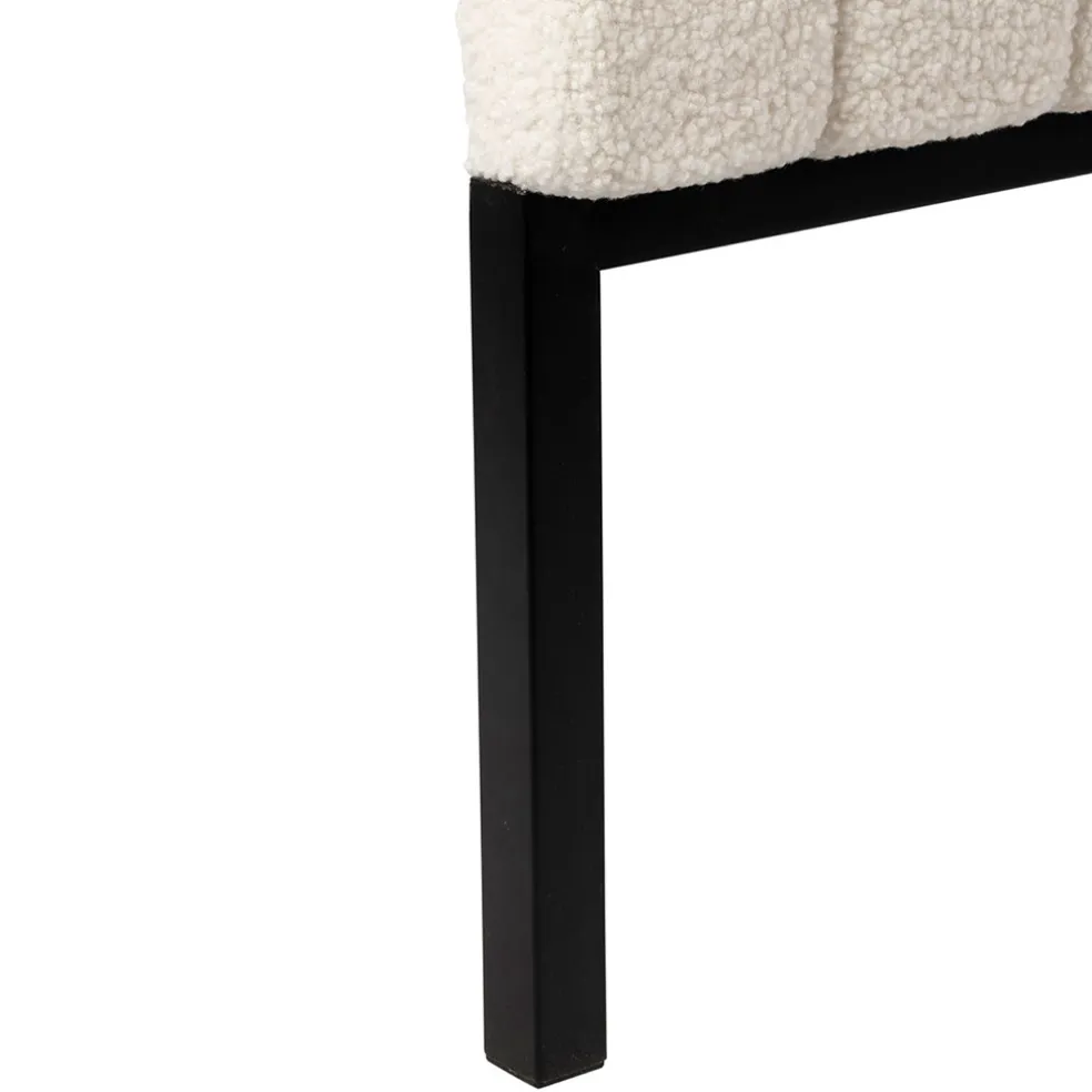 Tete lit en bouclette blanche et fer noir 160x100cm - Organic