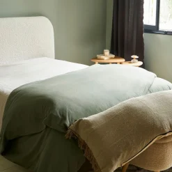 Tete lit en bouclettes ivoire et bois 160x100cm - Organic