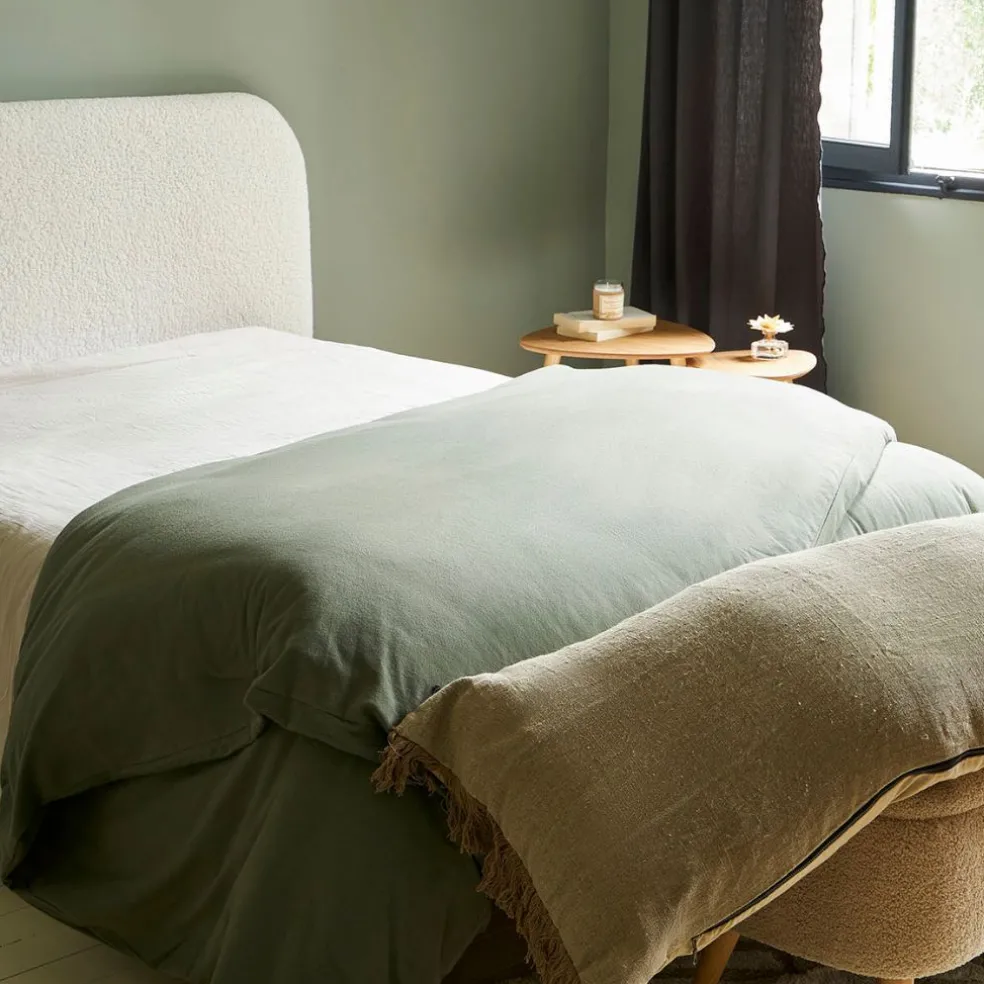 Tete lit en bouclettes ivoire et bois 160x100cm - Organic