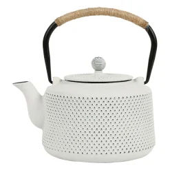 Theiere en fonte émaillé point blanc avec filtre