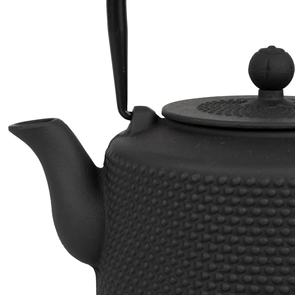 Theiere en fonte noir avec anse corde - point