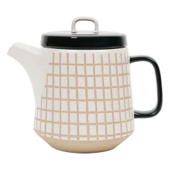 Theiere en grès banc et beige - courba