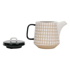 Theiere en grès banc et beige - courba