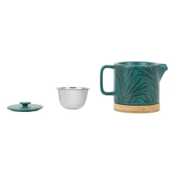 Theiere en grès émeraude avec avec filtre - tropic'art