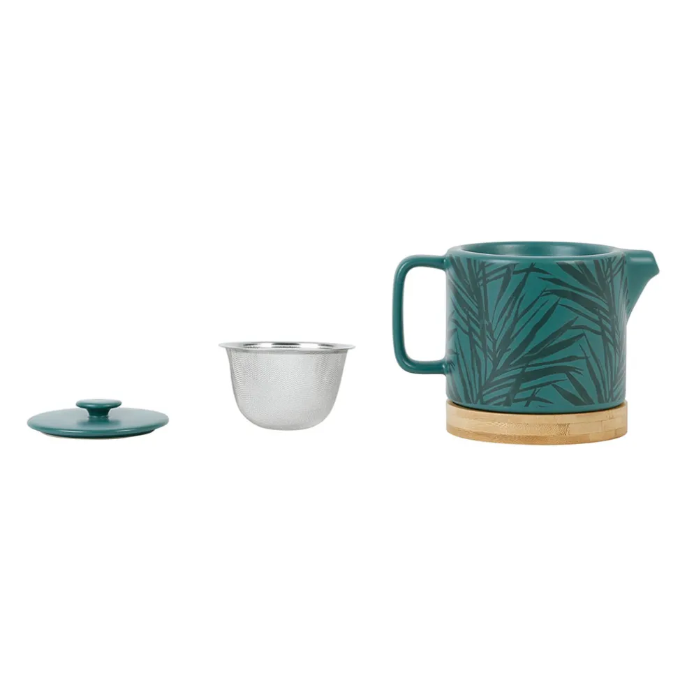 Theiere en grès émeraude avec avec filtre - tropic'art