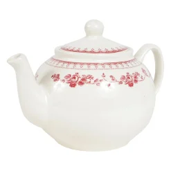 Théière anglaise en faïence blanc et bordeaux - faustine