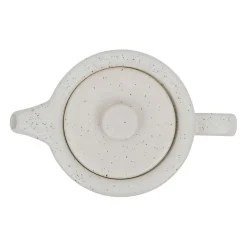 Théière avec filtre blanc moucheté 1.15l en grès et dessous en bois - nordika