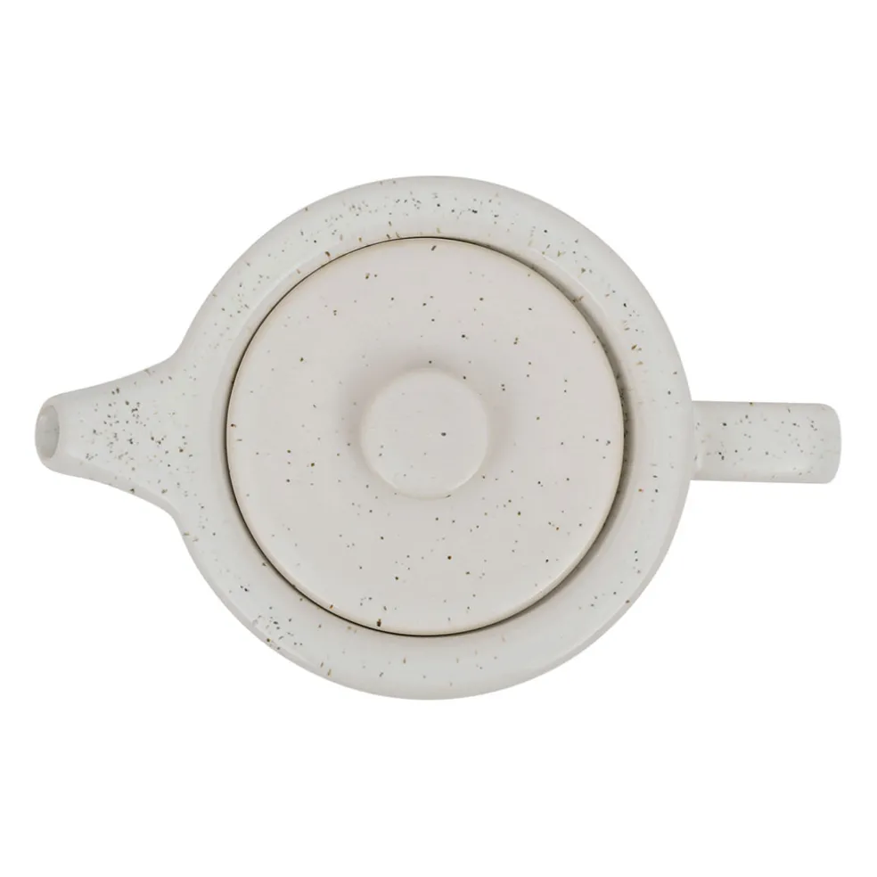 Théière avec filtre blanc moucheté 1.15l en grès et dessous en bois - nordika