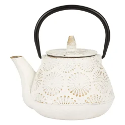 Théière en fonte blanc et dorée - lotus