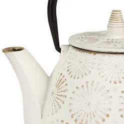 Théière en fonte blanc et dorée - lotus