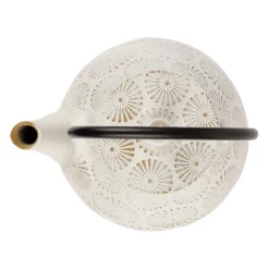 Théière en fonte blanc et dorée - lotus
