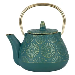 Théière en fonte émeraude et dorée - lotus