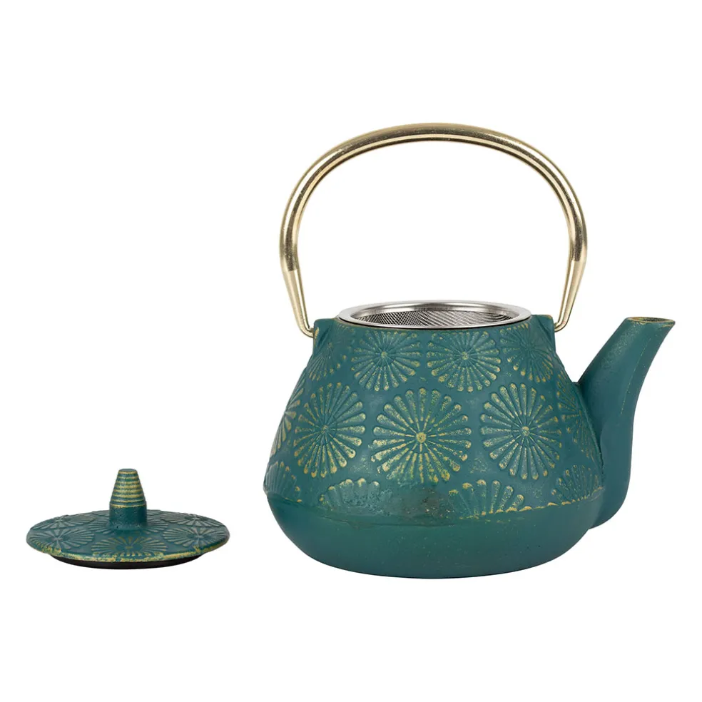 Théière en fonte émeraude et dorée - lotus