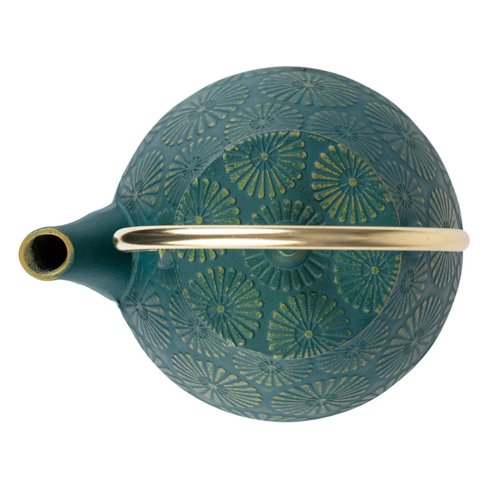 Théière en fonte émeraude et dorée - lotus
