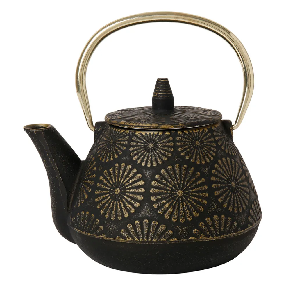 Théière en fonte noir et doré - Lotus