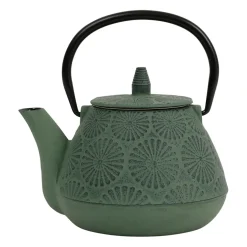 Théière en fonte verte et noir - lotus