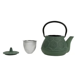 Théière en fonte verte et noir - lotus