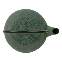 Théière en fonte verte et noir - lotus