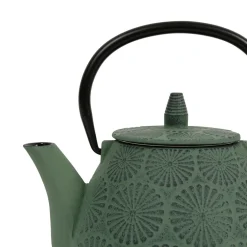 Théière en fonte verte et noir - lotus