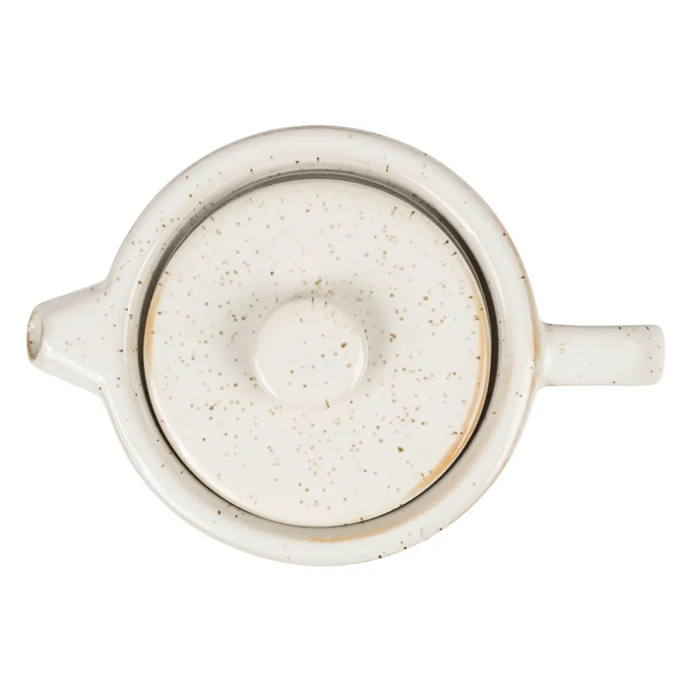 Théière en grès blanc moucheté et bois avec filtre - nordika