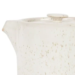 Théière en grès blanc moucheté et bois avec filtre - nordika