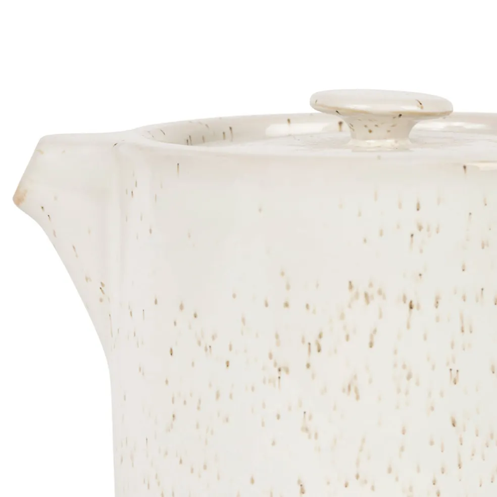 Théière en grès blanc moucheté et bois avec filtre - nordika