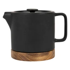 Théière en grès noir mat et bois avec filtre - nordika