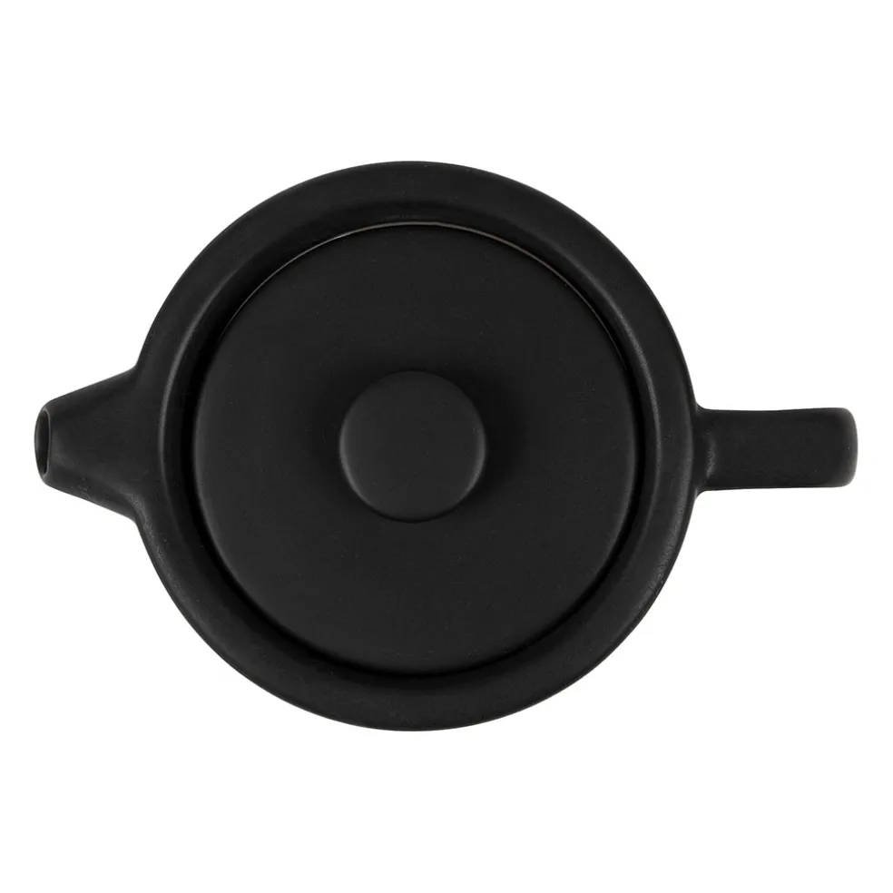Théière en grès noir mat et bois avec filtre - nordika