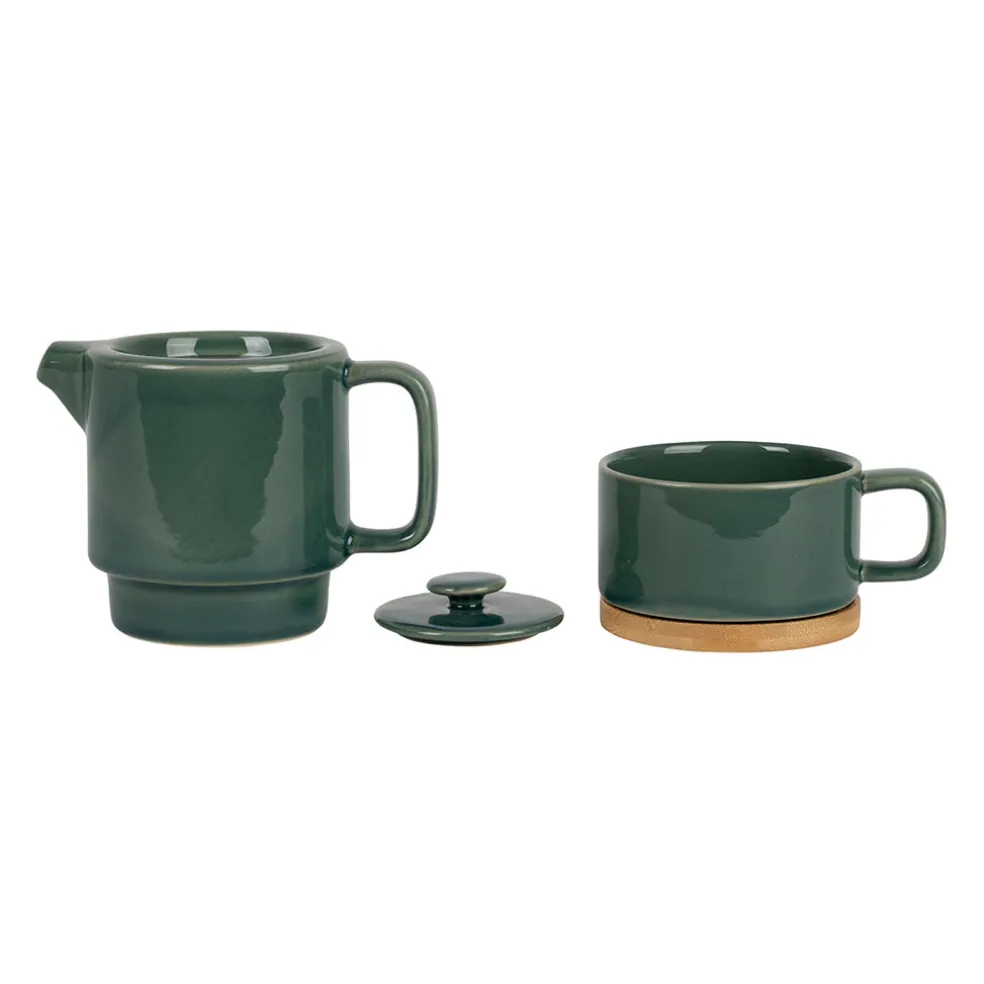 Théière égoïste en grès et acacia émeraude 45cl - Nordika