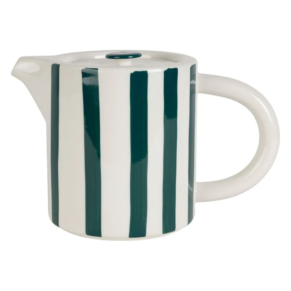 Théière rayée en grès émeraude et blanc avec filtre 1l - Alaria