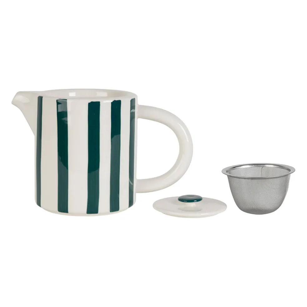 Théière rayée en grès émeraude et blanc avec filtre 1l - Alaria