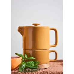 Théière solitaire en grès moutarde avec filtre 45cl - Nordika