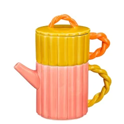 Théière solitaire en porcelaine rose et jaune - Lizzy