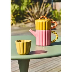 Théière solitaire en porcelaine rose et jaune - Lizzy