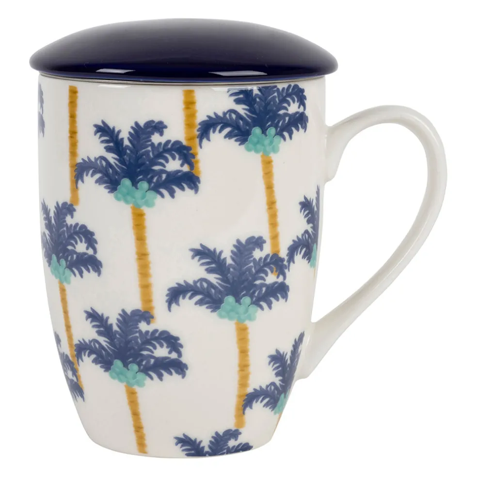 Tisanière en porcelaine palmier blanc et indigo avec filtre inox 37.5cl - Mocoa