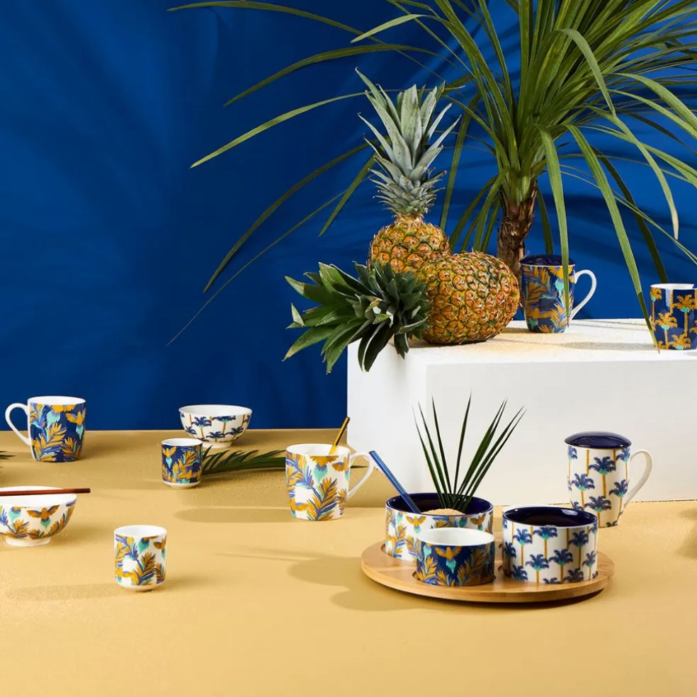 Tisanière en porcelaine palmier blanc et indigo avec filtre inox 37.5cl - Mocoa