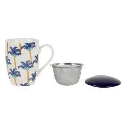 Tisanière en porcelaine palmier blanc et indigo avec filtre inox 37.5cl - Mocoa