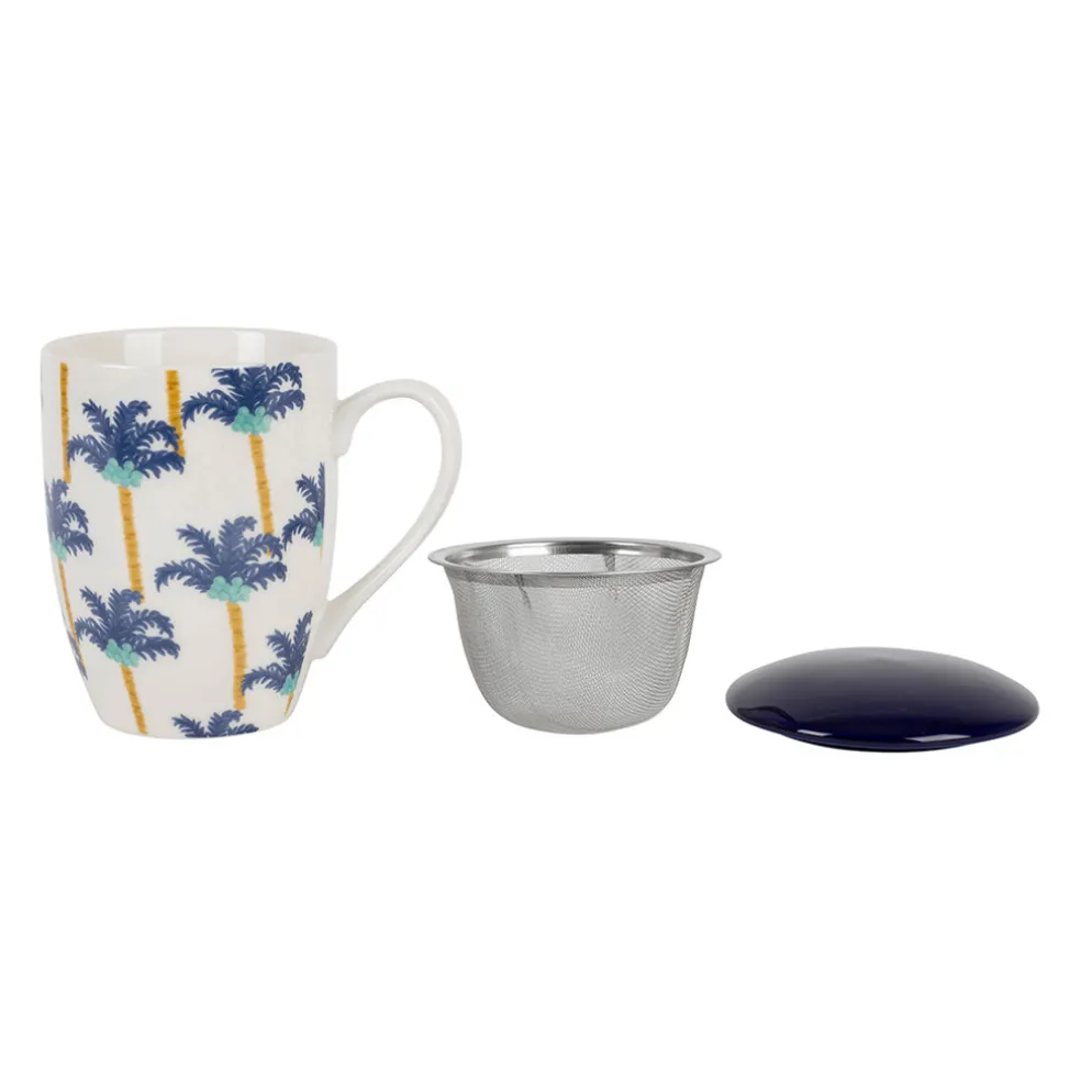 Tisanière en porcelaine palmier blanc et indigo avec filtre inox 37.5cl - Mocoa